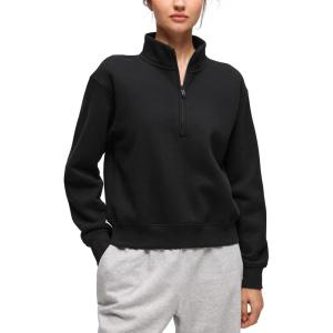 CRZ YOGA Cotton Fleece Lined Half Zip Sweatshirt for Women – Pullover Funnel Neck Workout Casual Sweat Shirts with Pocket(Black)