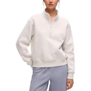 CRZ YOGA Cotton Fleece Lined Half Zip Sweatshirt for Women – Pullover Funnel Neck Workout Casual Sweat Shirts with Pocket(Milky White)