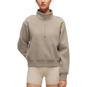 CRZ YOGA Cotton Fleece Lined Half Zip Sweatshirt for Women – Pullover Funnel Neck Workout Casual Sweat Shirts with Pocket(Oak)