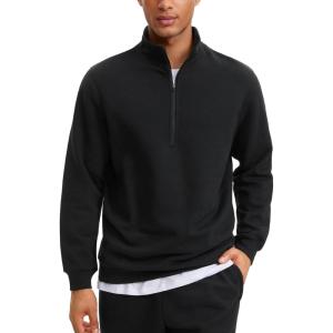 CRZ YOGA Cotton Fleece Lined Half Zip Sweatshirts for Men – Mock Neck Pullover Sweat Shirts Casual Workout Daily Sweaters(Black)
