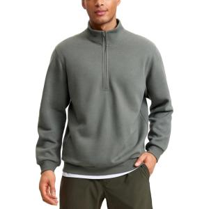 CRZ YOGA Cotton Fleece Lined Half Zip Sweatshirts for Men – Mock Neck Pullover Sweat Shirts Casual Workout Daily Sweaters(Grey Sage)