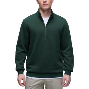 CRZ YOGA Cotton Fleece Lined Half Zip Sweatshirts for Men – Mock Neck Pullover Sweat Shirts Casual Workout Daily Sweaters(Legend Green)