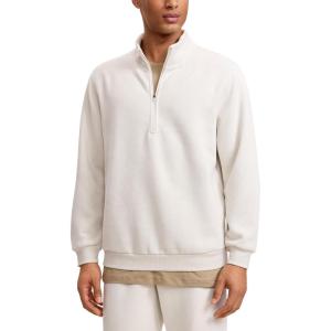 CRZ YOGA Cotton Fleece Lined Half Zip Sweatshirts for Men – Mock Neck Pullover Sweat Shirts Casual Workout Daily Sweaters(Milky White (Bone))