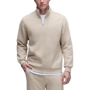 CRZ YOGA Cotton Fleece Lined Half Zip Sweatshirts for Men – Mock Neck Pullover Sweat Shirts Casual Workout Daily Sweaters(Mojave Tan)