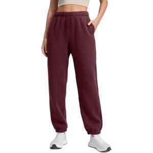 CRZ YOGA Cotton Fleece Lined Jogger Sweatpants Women 28″ – Casual Lounge Travel Pants with Pockets Winter Warm(Dark Red)