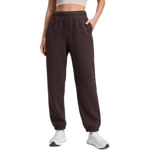 CRZ YOGA Cotton Fleece Lined Jogger Sweatpants Women 28″ – Casual Lounge Travel Pants with Pockets Winter Warm(Hot Fudge Brown)