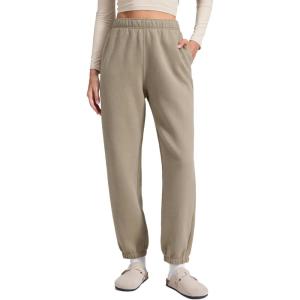 CRZ YOGA Cotton Fleece Lined Jogger Sweatpants Women 28″ – Casual Lounge Travel Pants with Pockets Winter Warm(Oak)