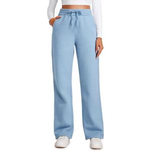 CRZ YOGA Cotton Fleece Lined Sweatpants Women 28″/30″/32″ – Straight Leg Casual Lounge Pants with Pockets Winter Warm(Cambric Blue)