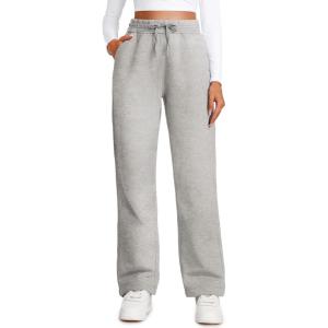CRZ YOGA Cotton Fleece Lined Sweatpants Women 28″/30″/32″ – Straight Leg Casual Lounge Pants with Pockets Winter Warm(Dove Grey Heather)