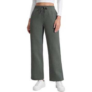 CRZ YOGA Cotton Fleece Lined Sweatpants Women 28″/30″/32″ – Straight Leg Casual Lounge Pants with Pockets Winter Warm(Grey Sage)