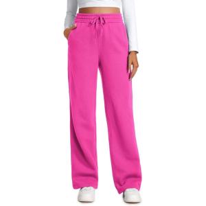 CRZ YOGA Cotton Fleece Lined Sweatpants Women 28″/30″/32″ – Straight Leg Casual Lounge Pants with Pockets Winter Warm(Hibiscus Purple)