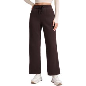 CRZ YOGA Cotton Fleece Lined Sweatpants Women 28″/30″/32″ – Straight Leg Casual Lounge Pants with Pockets Winter Warm(Hot Fudge Brown)