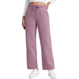 CRZ YOGA Cotton Fleece Lined Sweatpants Women 28″/30″/32″ – Straight Leg Casual Lounge Pants with Pockets Winter Warm(Light Lavender)