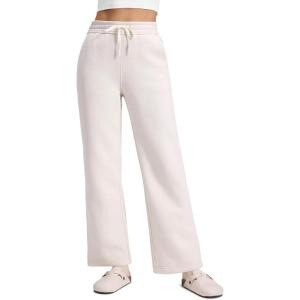 CRZ YOGA Cotton Fleece Lined Sweatpants Women 28″/30″/32″ – Straight Leg Casual Lounge Pants with Pockets Winter Warm(Milky White (Bone))