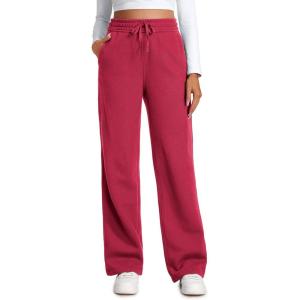 CRZ YOGA Cotton Fleece Lined Sweatpants Women 28″/30″/32″ – Straight Leg Casual Lounge Pants with Pockets Winter Warm(Pomegranate)