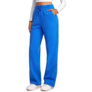 CRZ YOGA Cotton Fleece Lined Sweatpants Women 28″/30″/32″ – Straight Leg Casual Lounge Pants with Pockets Winter Warm(Sparkle Blue)