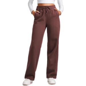 CRZ YOGA Cotton Fleece Lined Sweatpants Women 28″/30″/32″ – Straight Leg Casual Lounge Pants with Pockets Winter Warm(Taupe)