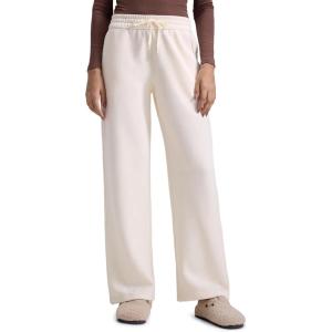 CRZ YOGA Cotton Fleece Lined Sweatpants Women 28″/30″/32″ – Straight Leg Casual Lounge Pants with Pockets Winter Warm(White Apricot)