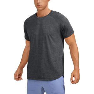 CRZ YOGA Crewneck Workout Shirts for Men – Quick Dry Running Athletic T-Shirts Lightweight Basic Tops(Carbon Heather)