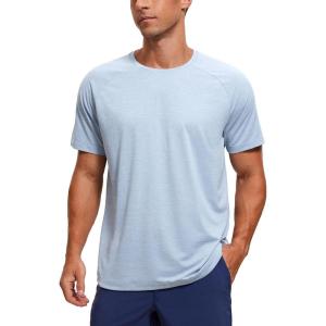 CRZ YOGA Crewneck Workout Shirts for Men – Quick Dry Running Athletic T-Shirts Lightweight Basic Tops(Chambray Blue Heather)
