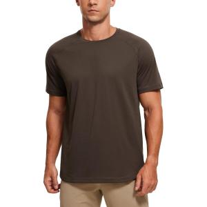CRZ YOGA Crewneck Workout Shirts for Men – Quick Dry Running Athletic T-Shirts Lightweight Basic Tops(Dark Mocha)