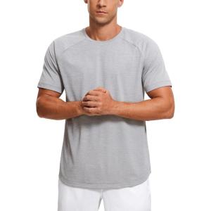 CRZ YOGA Crewneck Workout Shirts for Men – Quick Dry Running Athletic T-Shirts Lightweight Basic Tops(Light Gray Heather)