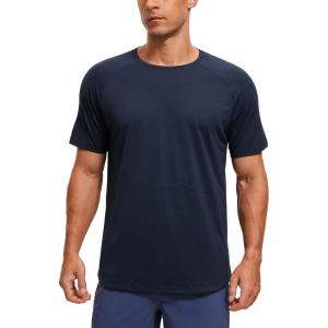 CRZ YOGA Crewneck Workout Shirts for Men – Quick Dry Running Athletic T-Shirts Lightweight Basic Tops(Navy-heather)