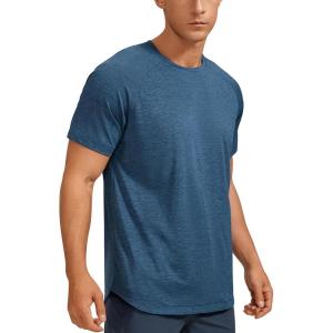 CRZ YOGA Crewneck Workout Shirts for Men – Quick Dry Running Athletic T-Shirts Lightweight Basic Tops(Ocean Blue Heather)