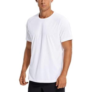 CRZ YOGA Crewneck Workout Shirts for Men – Quick Dry Running Athletic T-Shirts Lightweight Basic Tops(White)