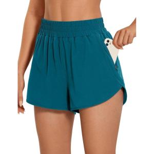 CRZ YOGA Dolphin Athletic Shorts for Women 3″ – High Waisted Quick Dry for Running Workout Gym Track with Zip Pocket(Borealis Green)