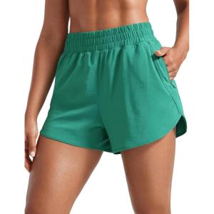 CRZ YOGA Dolphin Athletic Shorts for Women 3″ – High Waisted Quick Dry for Running Workout Gym Track with Zip Pocket(Cascadia Green)