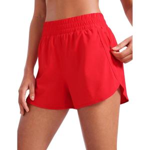 CRZ YOGA Dolphin Athletic Shorts for Women 3″ – High Waisted Quick Dry for Running Workout Gym Track with Zip Pocket(Deep Red)