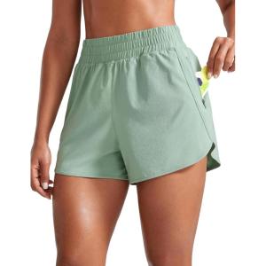 CRZ YOGA Dolphin Athletic Shorts for Women 3″ – High Waisted Quick Dry for Running Workout Gym Track with Zip Pocket(Green Palm Court)