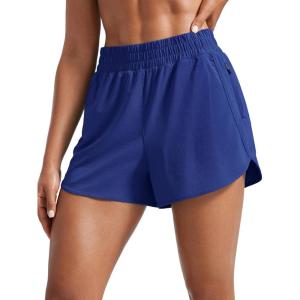 CRZ YOGA Dolphin Athletic Shorts for Women 3″ – High Waisted Quick Dry for Running Workout Gym Track with Zip Pocket(Larkspur Blue)