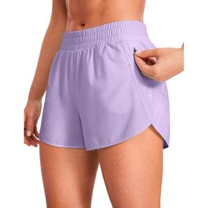 CRZ YOGA Dolphin Athletic Shorts for Women 3″ – High Waisted Quick Dry for Running Workout Gym Track with Zip Pocket(Lilac)