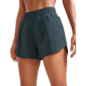 CRZ YOGA Dolphin Athletic Shorts for Women 3″ – High Waisted Quick Dry for Running Workout Gym Track with Zip Pocket(Melanite)