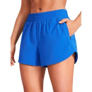 CRZ YOGA Dolphin Athletic Shorts for Women 3″ – High Waisted Quick Dry for Running Workout Gym Track with Zip Pocket(Sparkle Blue)