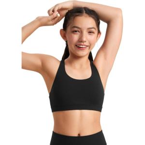 CRZ YOGA Girls Butterluxe Strappy Back Sports Bra – Yoga Athletic Casual Tops Scoop Neck Padded Crop Kids Teen(Black)