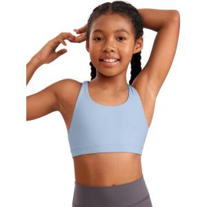 CRZ YOGA Girls Butterluxe Strappy Back Sports Bra – Yoga Athletic Casual Tops Scoop Neck Padded Crop Kids Teen(Cambric Blue)
