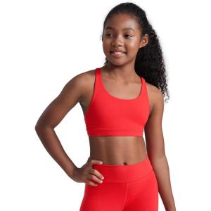 CRZ YOGA Girls Butterluxe Strappy Back Sports Bra – Yoga Athletic Casual Tops Scoop Neck Padded Crop Kids Teen(Deep Red)