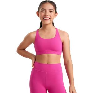 CRZ YOGA Girls Butterluxe Strappy Back Sports Bra – Yoga Athletic Casual Tops Scoop Neck Padded Crop Kids Teen(Hibiscus Purple)