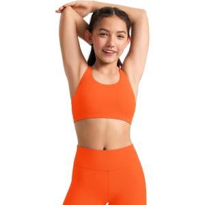 CRZ YOGA Girls Butterluxe Strappy Back Sports Bra – Yoga Athletic Casual Tops Scoop Neck Padded Crop Kids Teen(Neon Orange)