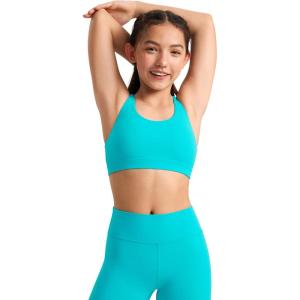 CRZ YOGA Girls Butterluxe Strappy Back Sports Bra – Yoga Athletic Casual Tops Scoop Neck Padded Crop Kids Teen(Spectral Blue)