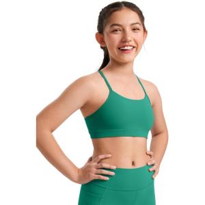 CRZ YOGA Girls Butterluxe Y Back Sports Bra – Yoga Athletic Casual Tops Scoop Neck Spaghetti Strap Padded Crop Kids Teen(Cascadia Green)