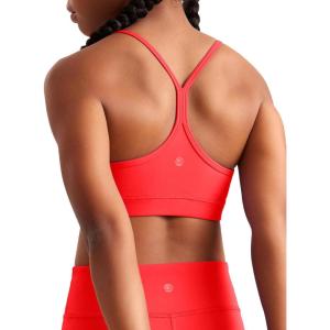 CRZ YOGA Girls Butterluxe Y Back Sports Bra – Yoga Athletic Casual Tops Scoop Neck Spaghetti Strap Padded Crop Kids Teen(Deep Red)