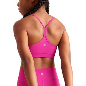 CRZ YOGA Girls Butterluxe Y Back Sports Bra – Yoga Athletic Casual Tops Scoop Neck Spaghetti Strap Padded Crop Kids Teen(Hibiscus Purple)