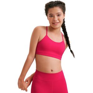 CRZ YOGA Girls Butterluxe Y Back Sports Bra – Yoga Athletic Casual Tops Scoop Neck Spaghetti Strap Padded Crop Kids Teen(Viva Magenta)