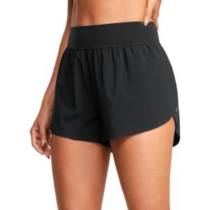 CRZ YOGA High Waisted Split Running Shorts for Women 3″ – Comfy Mesh Liner for Workout Athletic GymTrack Quick Dry(Black)