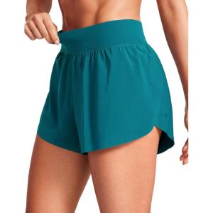 CRZ YOGA High Waisted Split Running Shorts for Women 3″ – Comfy Mesh Liner for Workout Athletic GymTrack Quick Dry(Borealis Green)