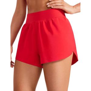 CRZ YOGA High Waisted Split Running Shorts for Women 3″ – Comfy Mesh Liner for Workout Athletic GymTrack Quick Dry(Deep Red)